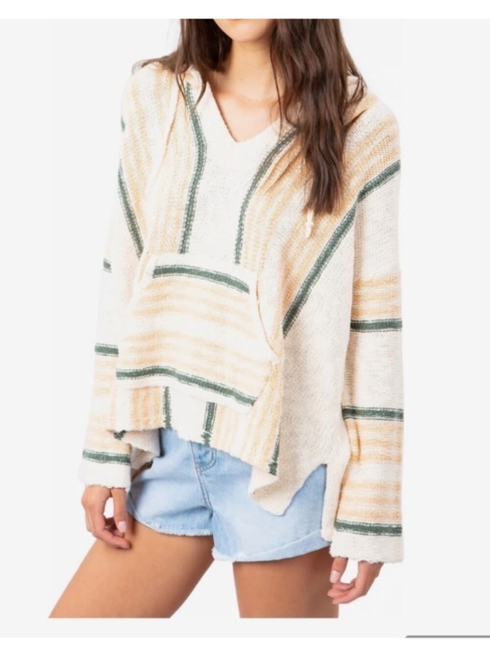Rip Curl La Bonita Poncho Sweater Striped Hooded Size Small